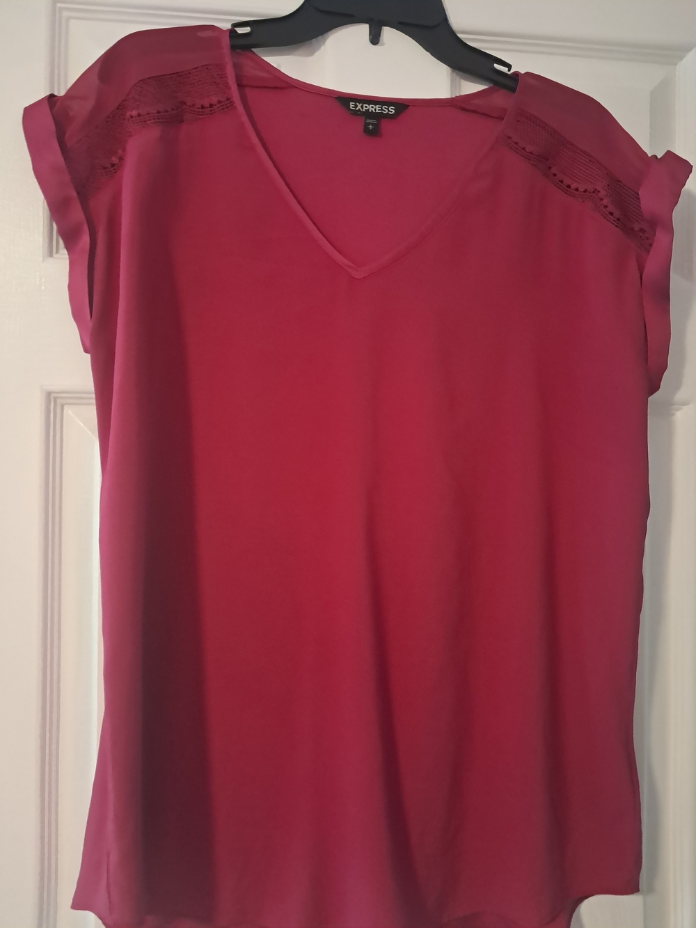 Express Raspberry Pink V-Neck Cap Sleeve Blouse